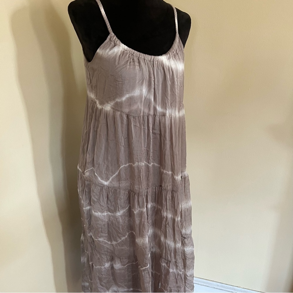 Elena Baldi Tie Dye Silk Blend Midi Dress in Fango Size S Made In Italy - Picture 5 of 10